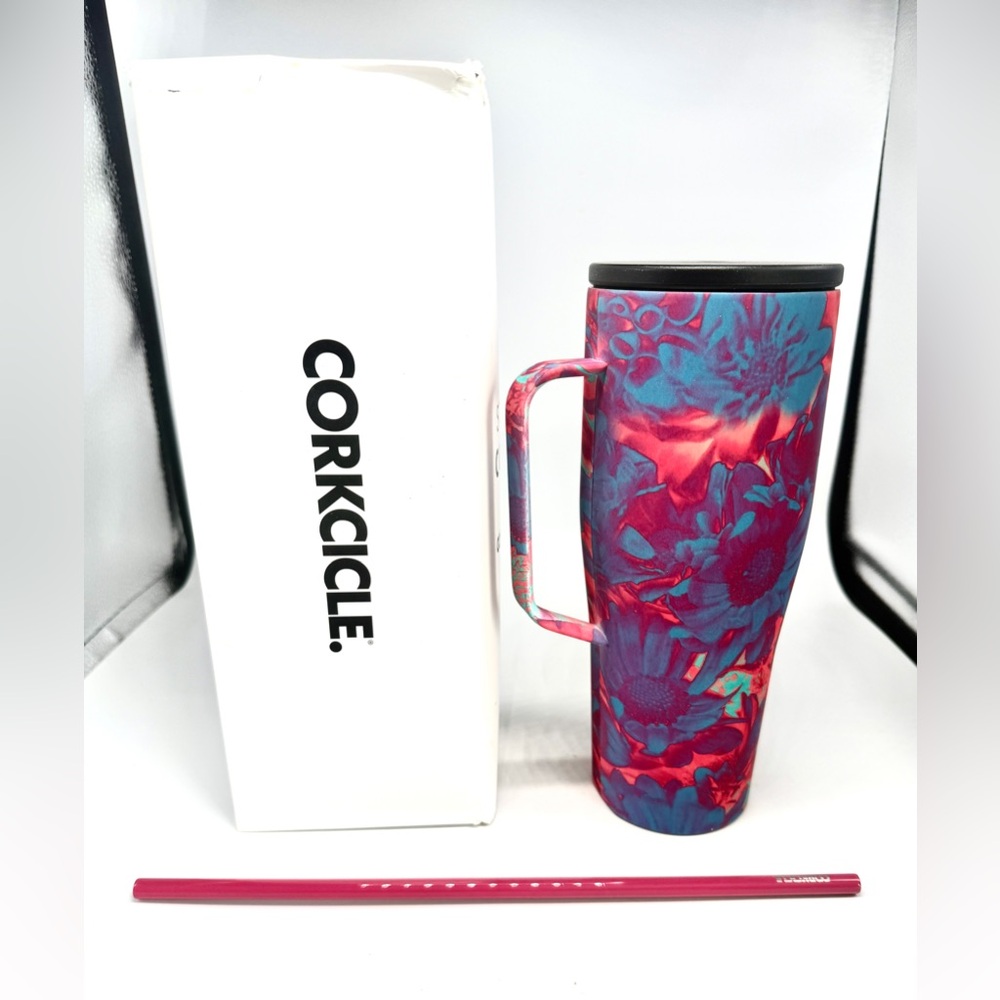 NEW Corkcicle 30oz XL Cold Cup “Dapamine Floral” Multicolored Handled, Boxed